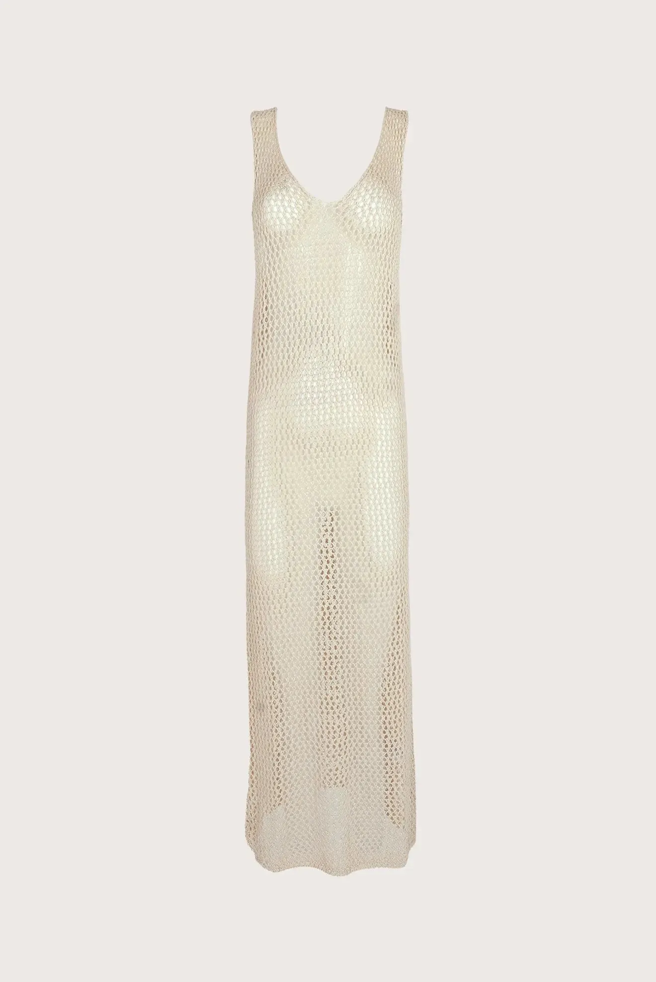 Long natural crochet V-neck dress