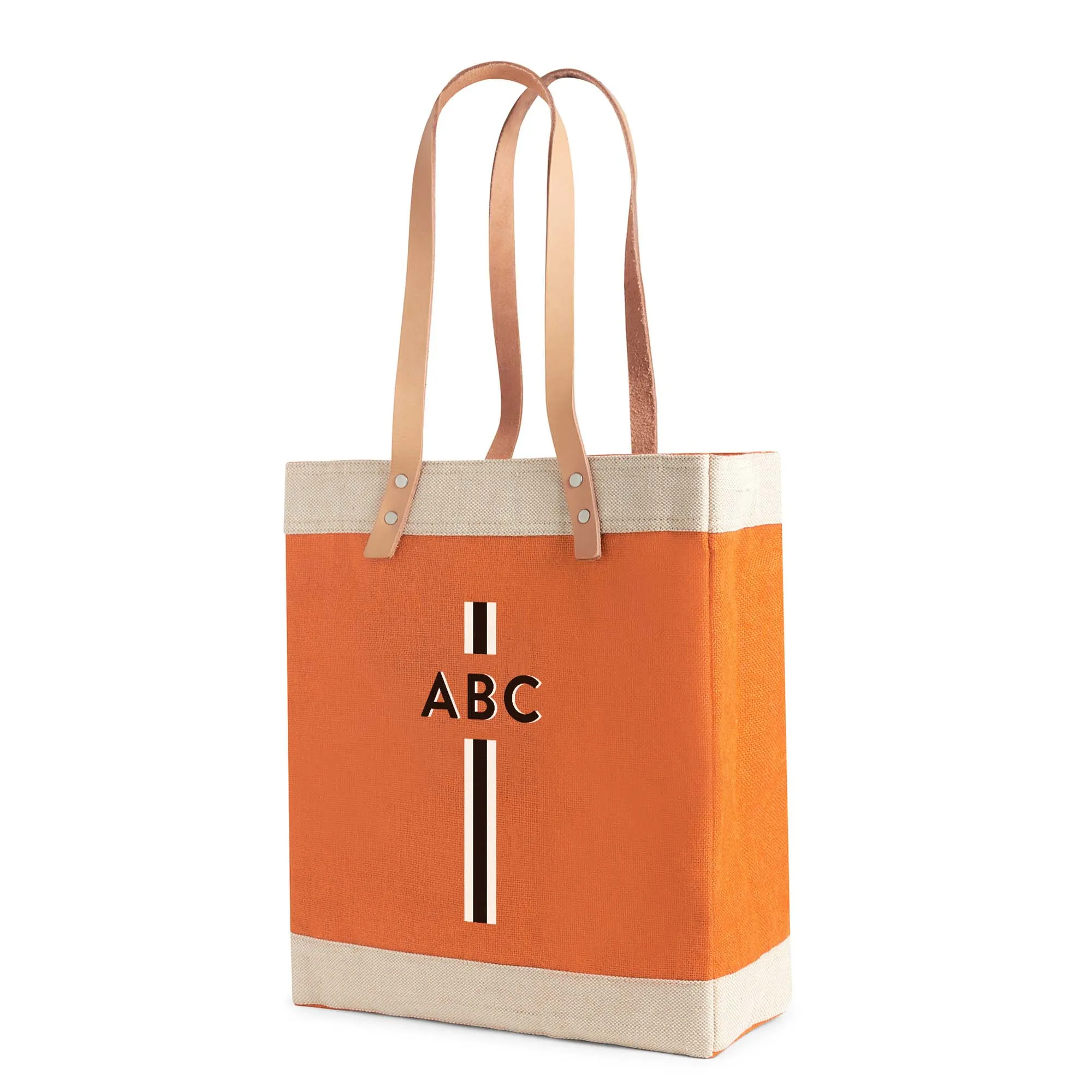 Market Tote in Citrus with Black Monogram