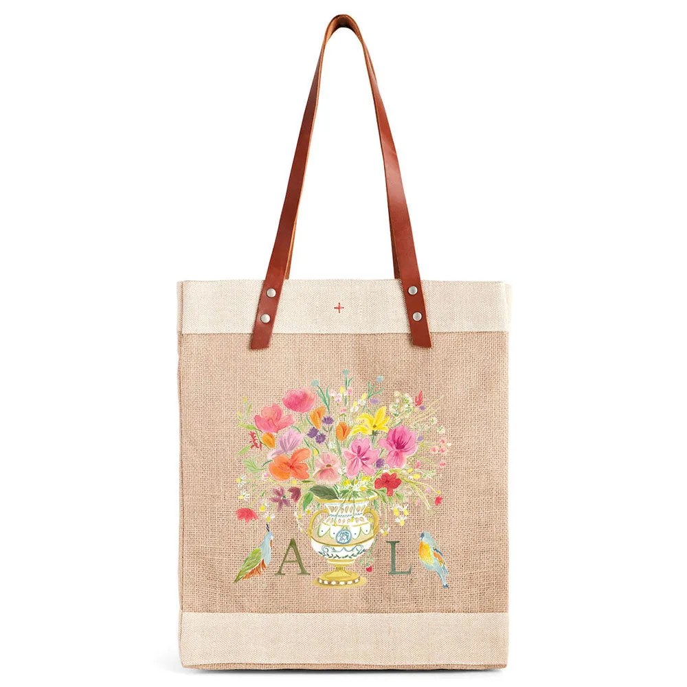 Market Tote in Natural Bird Sonnet Watercolor by Amy Logsdon