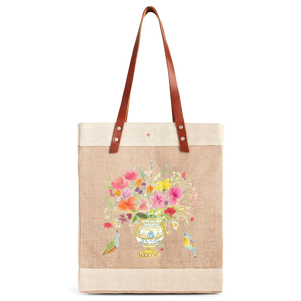 Market Tote in Natural Bird Sonnet Watercolor by Amy Logsdon