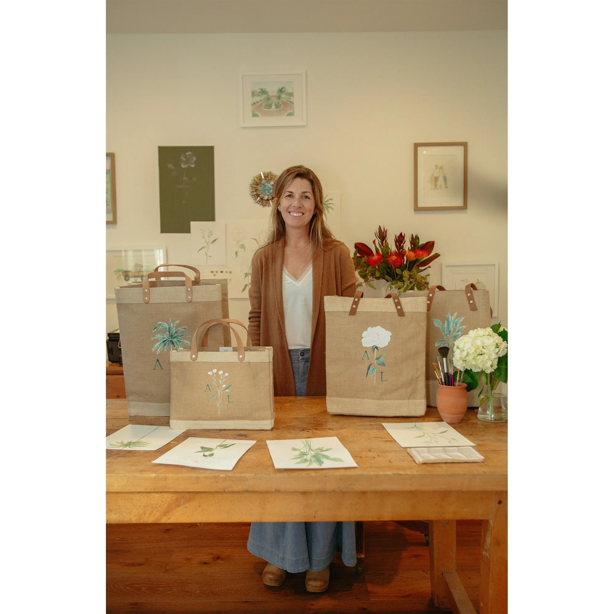 Market Tote in Natural Bird Sonnet Watercolor by Amy Logsdon