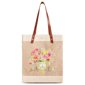 Market Tote in Natural Bird Sonnet Watercolor by Amy Logsdon