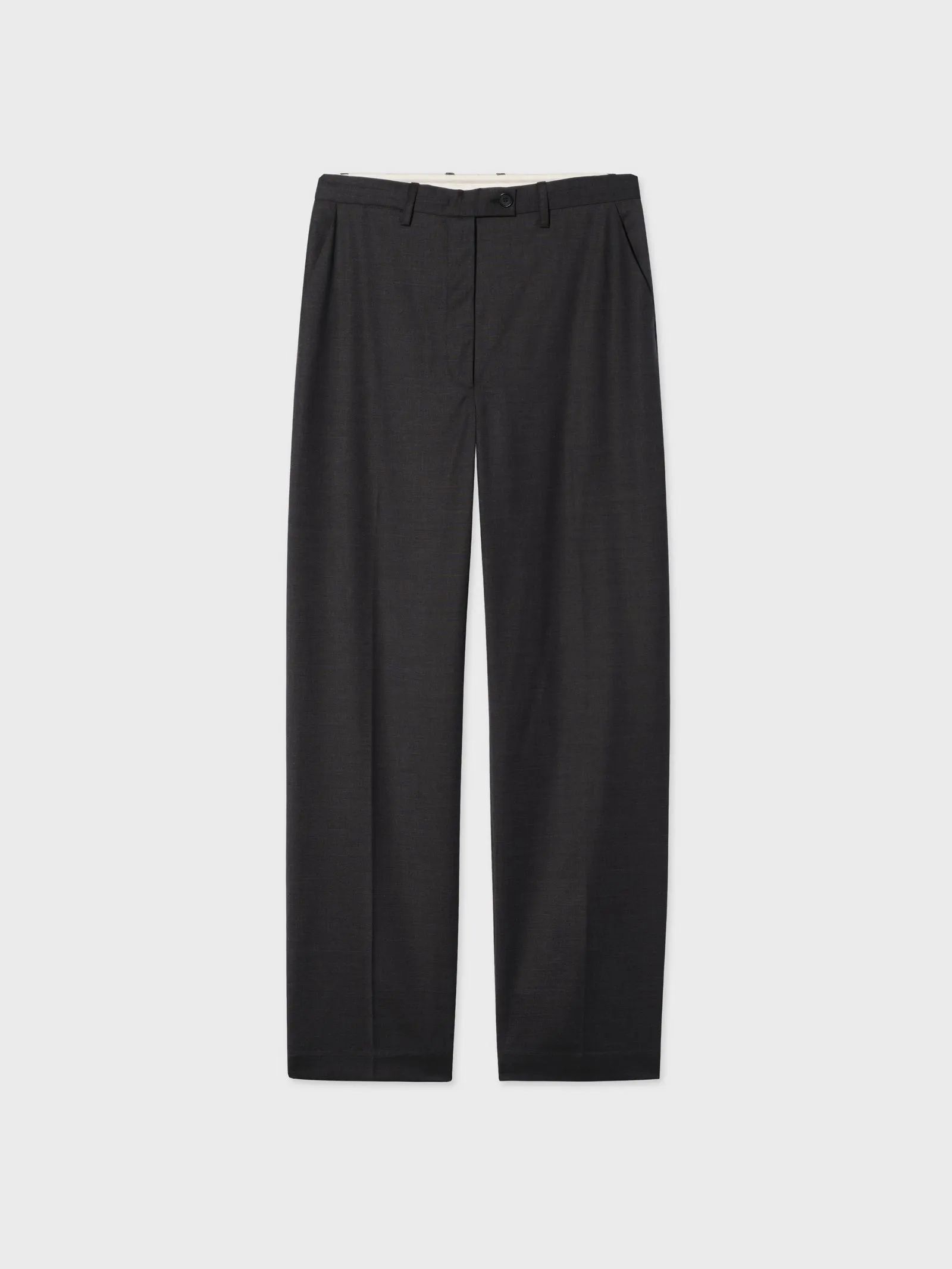 Menswear Drop Waist Pant in Merino Wool - Grey Melange