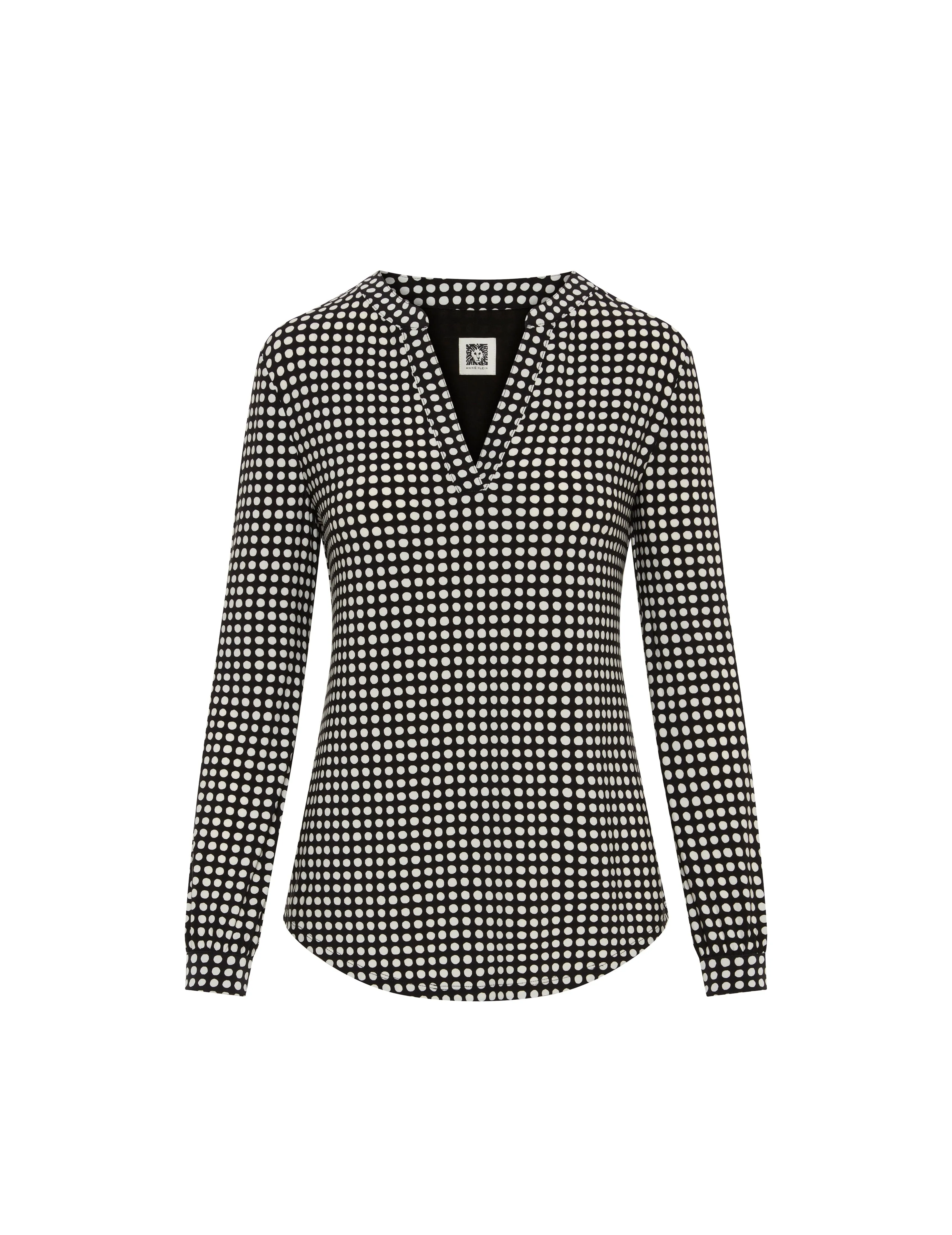 Pearly Dot Long Sleeve Split Neck Blouse