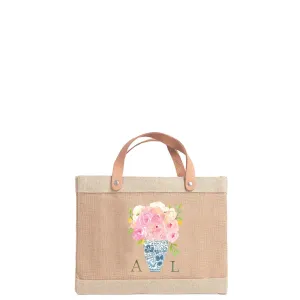 Petite Market Bag in Natural Bouquet with Porcelain Vase by Amy Logsdon