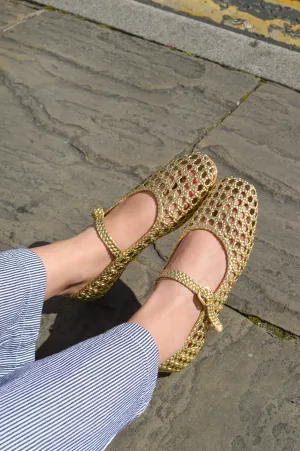 Petite Mendigote Claudette Gold Leather Ballerinas