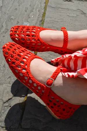 Petite Mendigote Claudette Red Leather Ballerinas