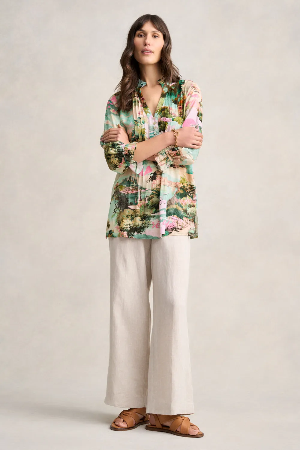 Pleat Front Kaftan - Holiday Print