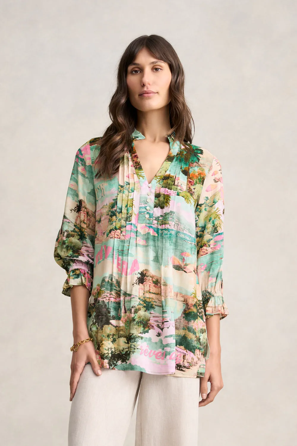 Pleat Front Kaftan - Holiday Print