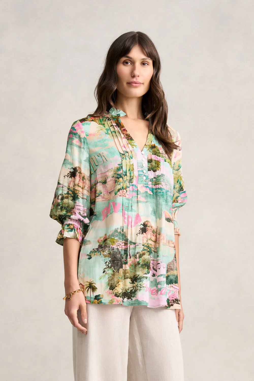 Pleat Front Kaftan - Holiday Print