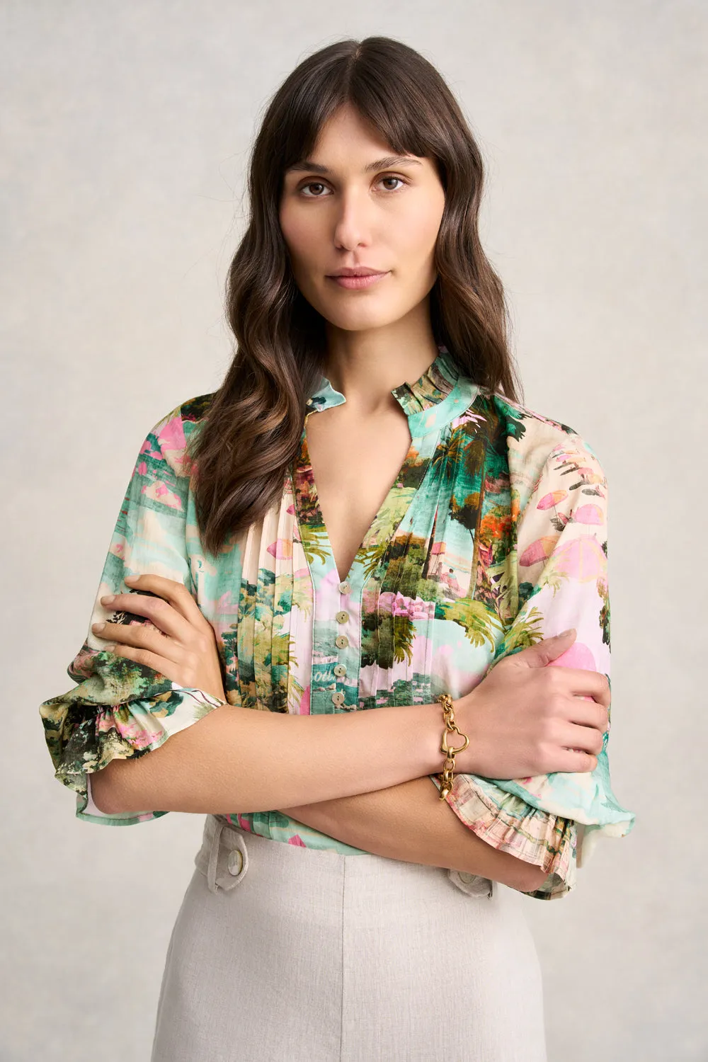 Pleat Front Kaftan - Holiday Print