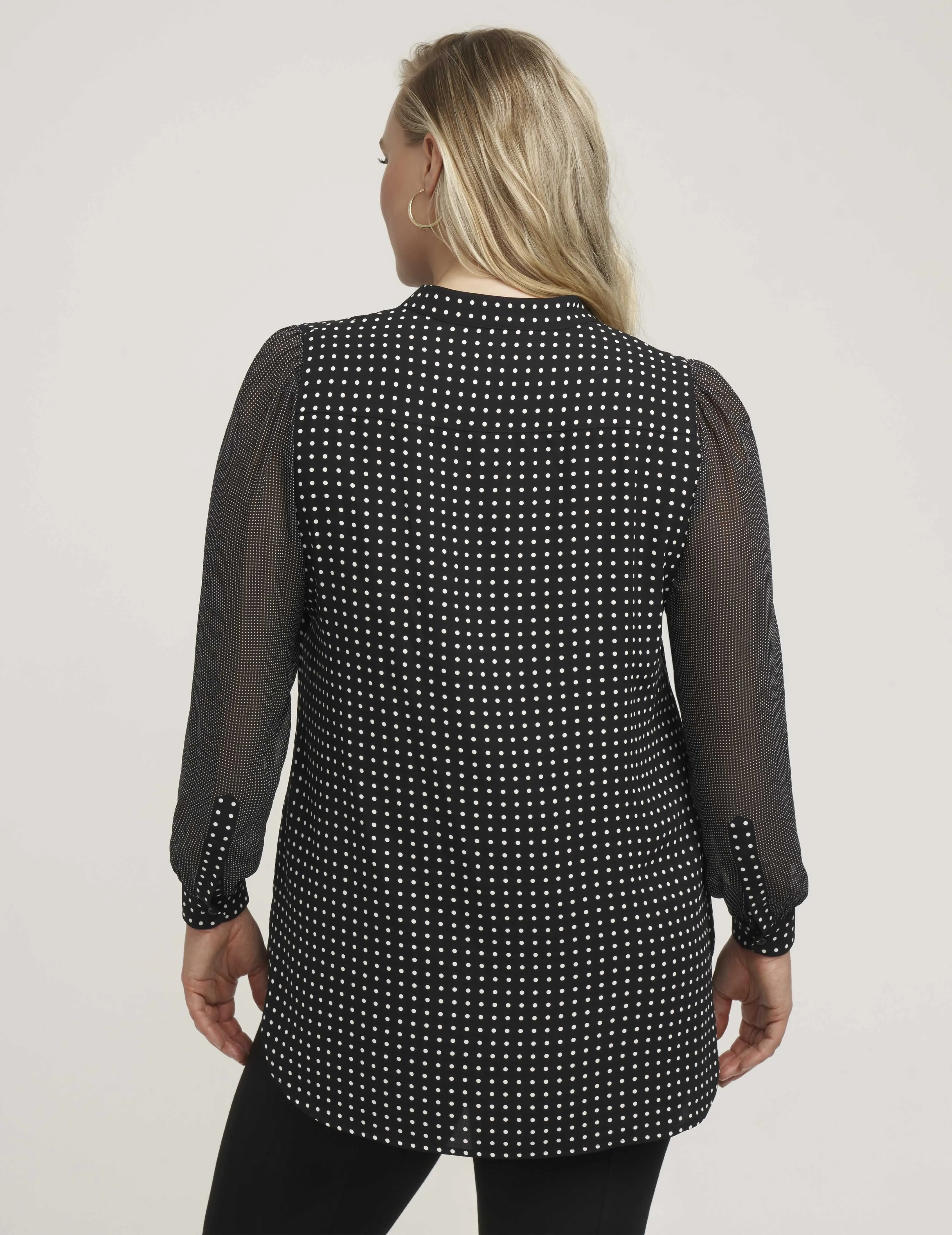 Plus Size Combo Sleeve Dot Print Poet Blouse -Sale