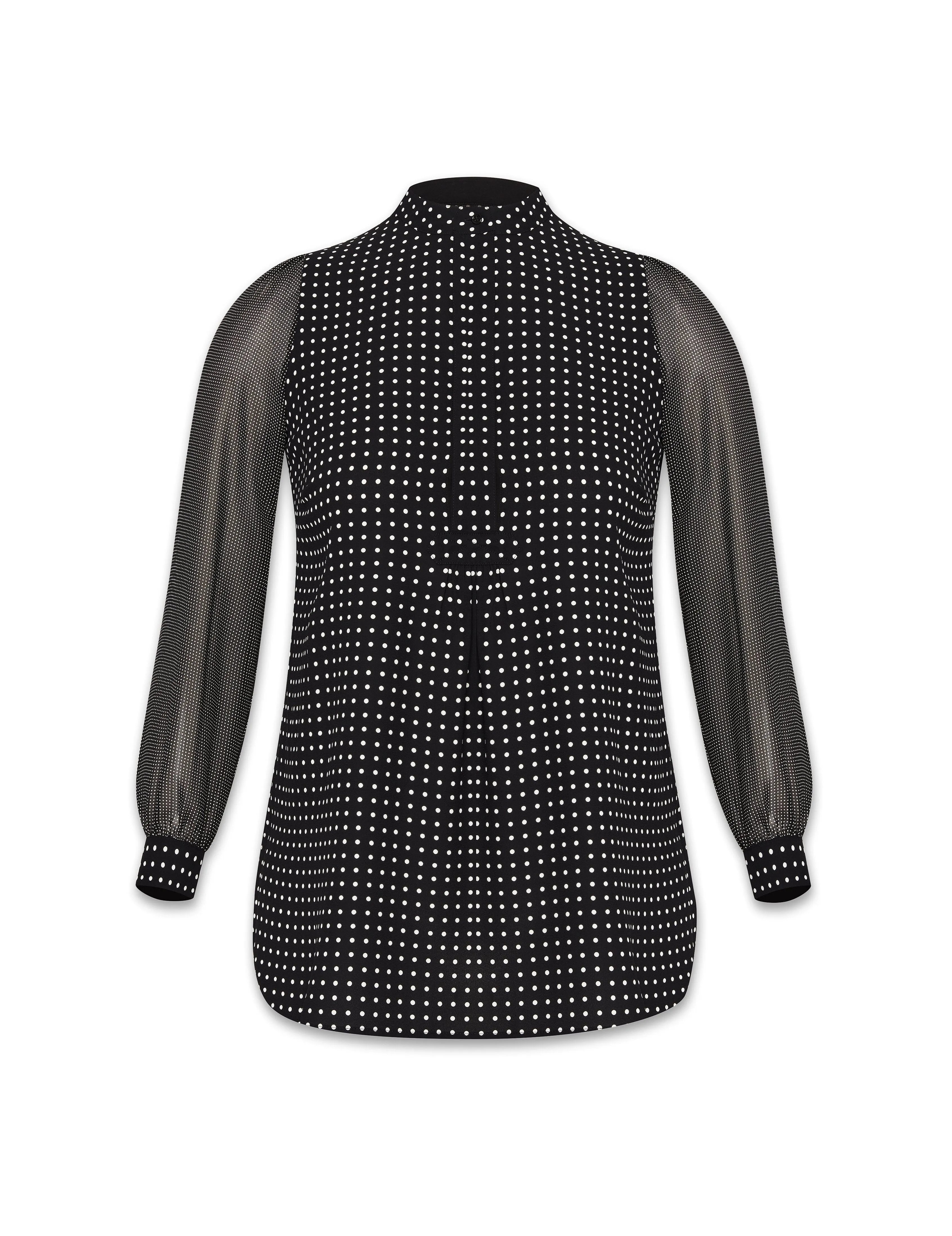 Plus Size Combo Sleeve Dot Print Poet Blouse -Sale