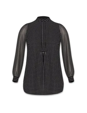Plus Size Combo Sleeve Dot Print Poet Blouse -Sale