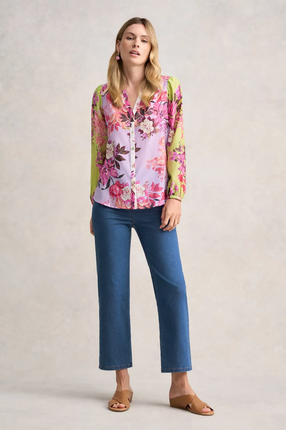 Printed Cotton Silk Shirt - Spliced Floral