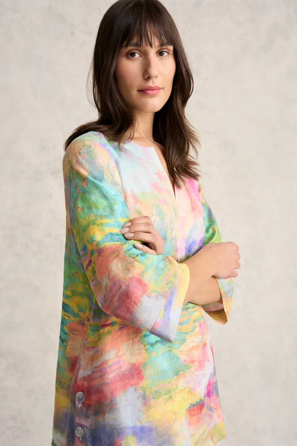 Printed Linen Tunic - Abstract Landscape