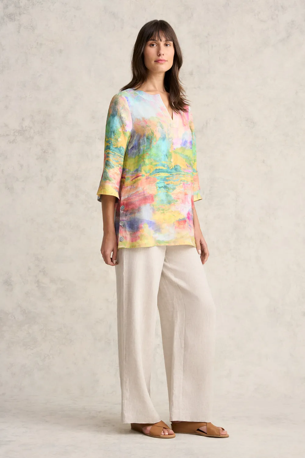 Printed Linen Tunic - Abstract Landscape