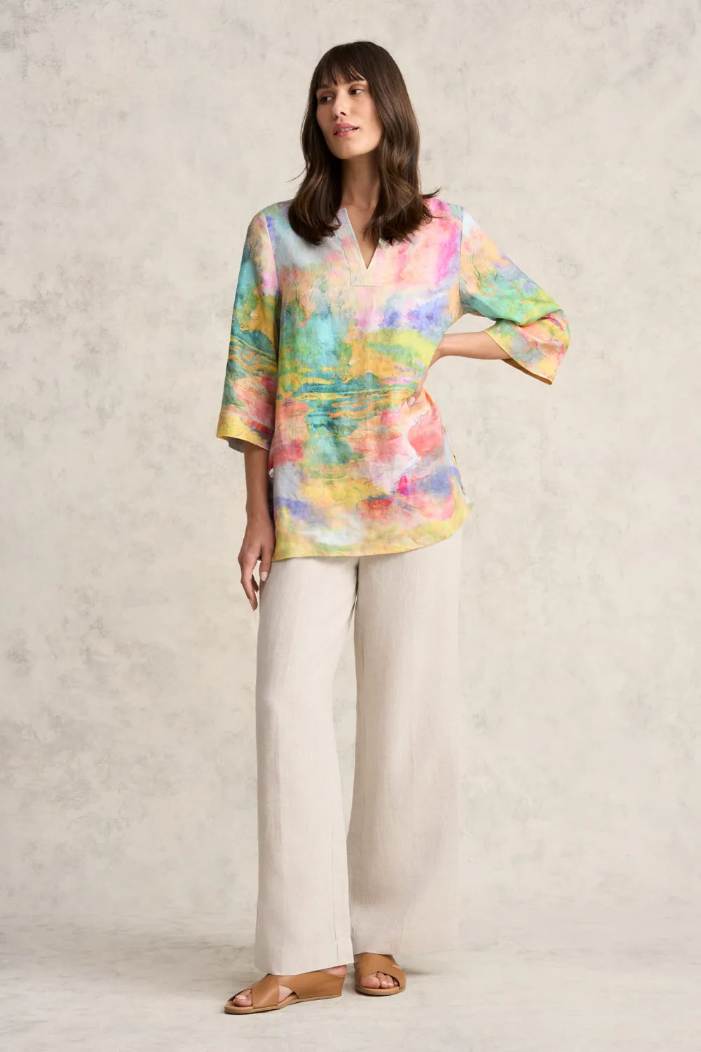 Printed Linen Tunic - Abstract Landscape