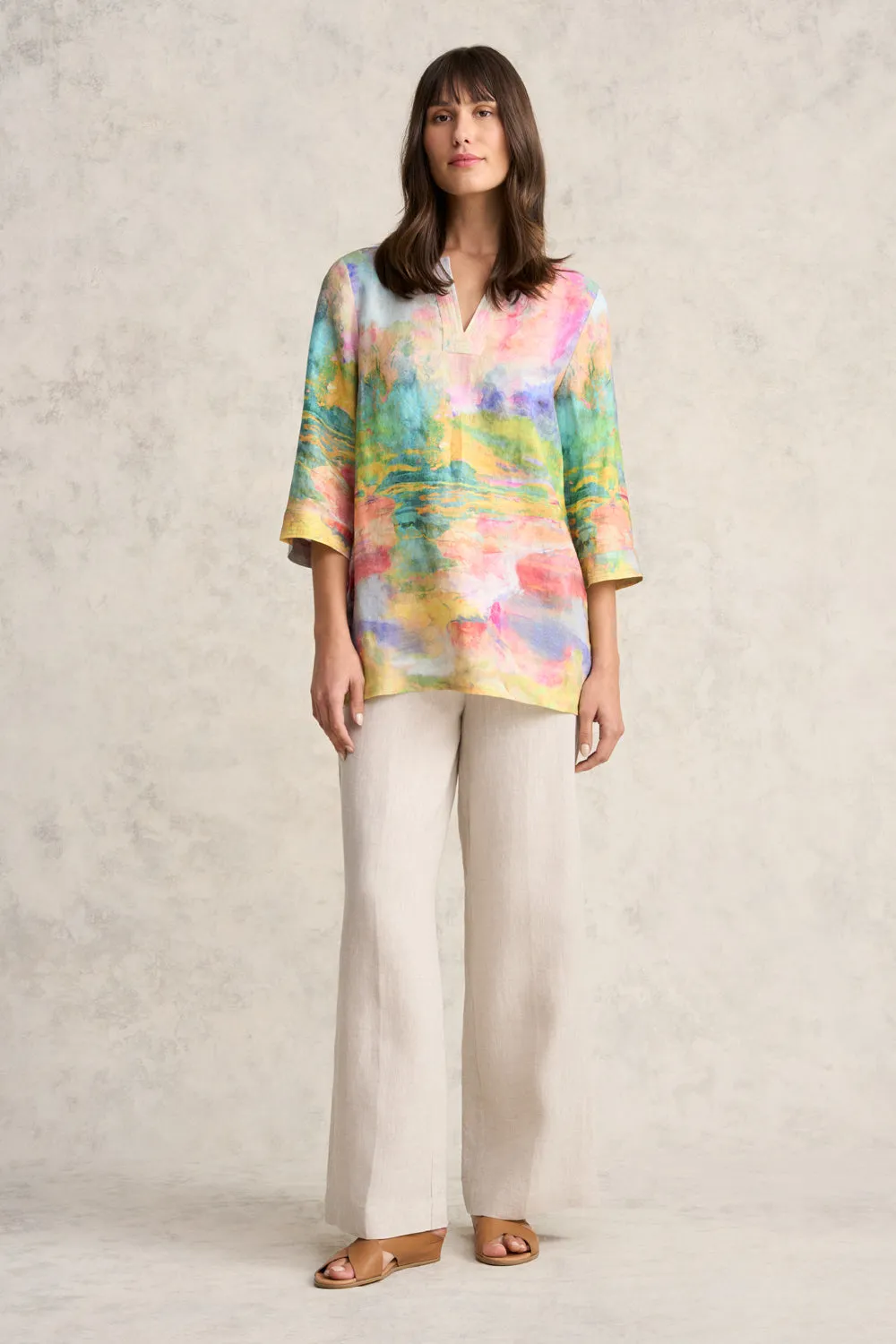 Printed Linen Tunic - Abstract Landscape