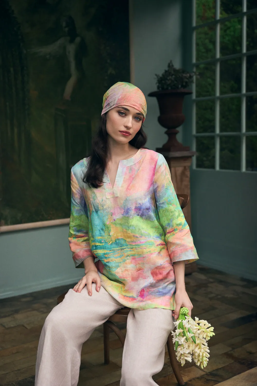 Printed Linen Tunic - Abstract Landscape