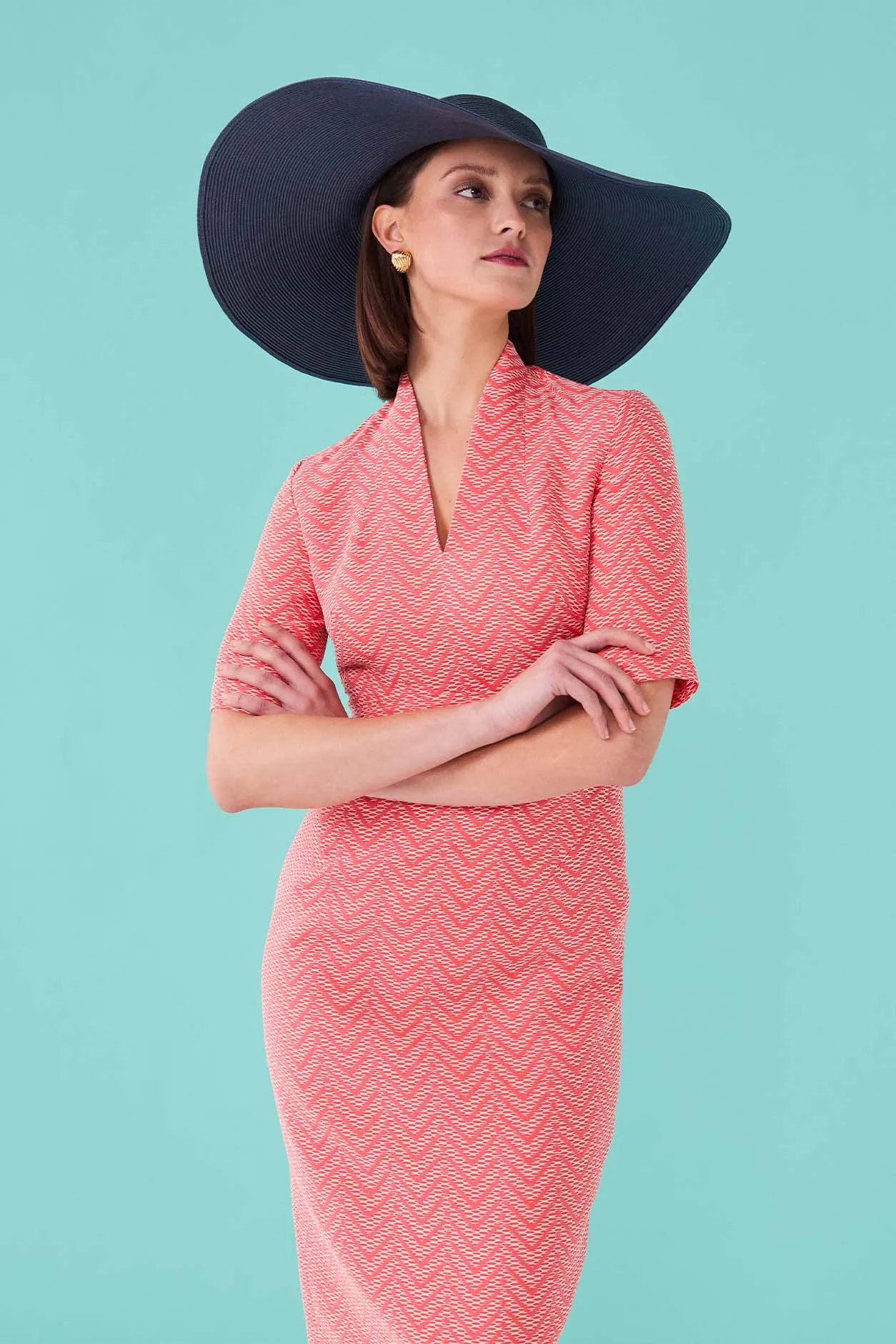Scarlet Red Chevron Dress with Short Sleeves - Em