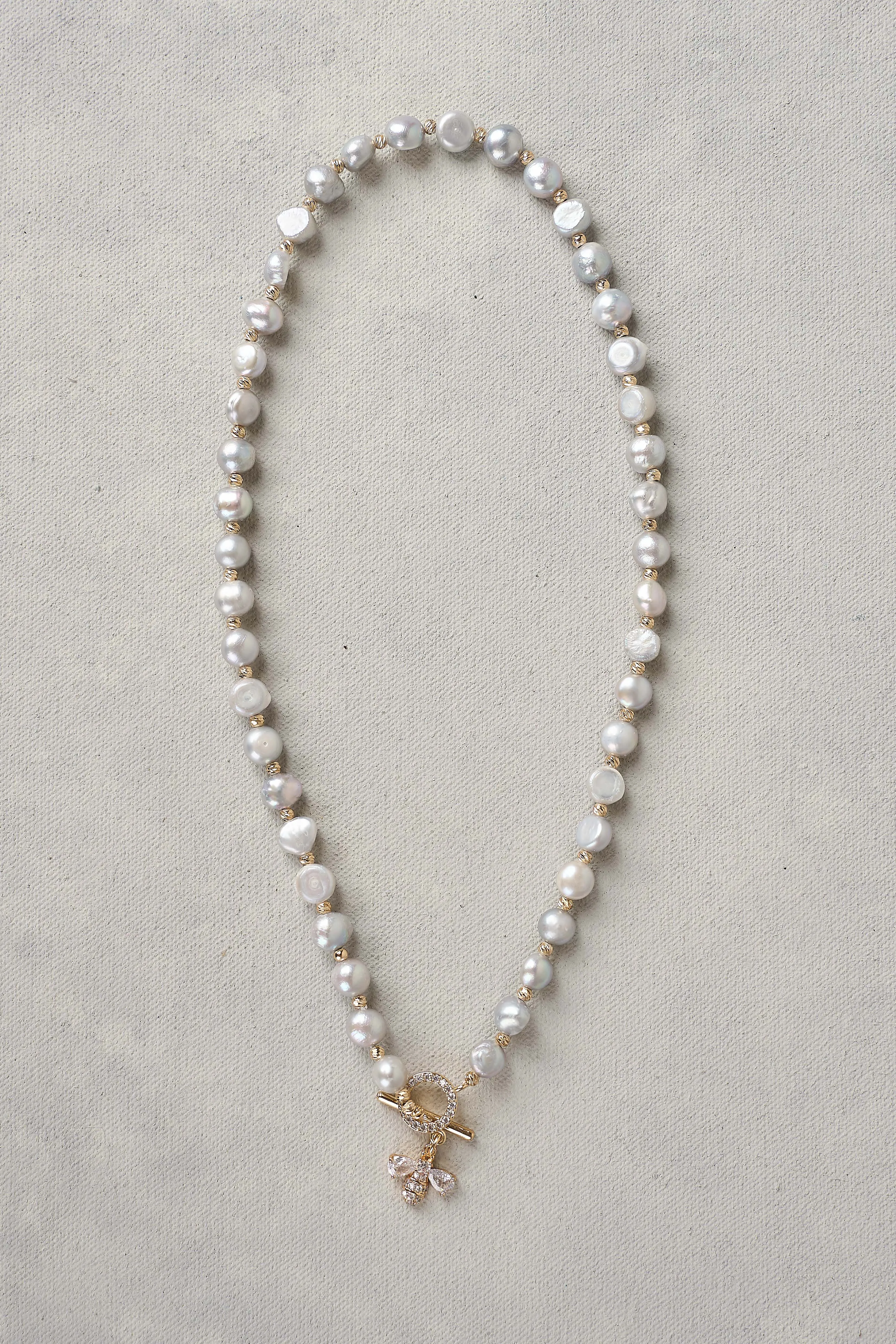 Silver Bee Pearl Necklace