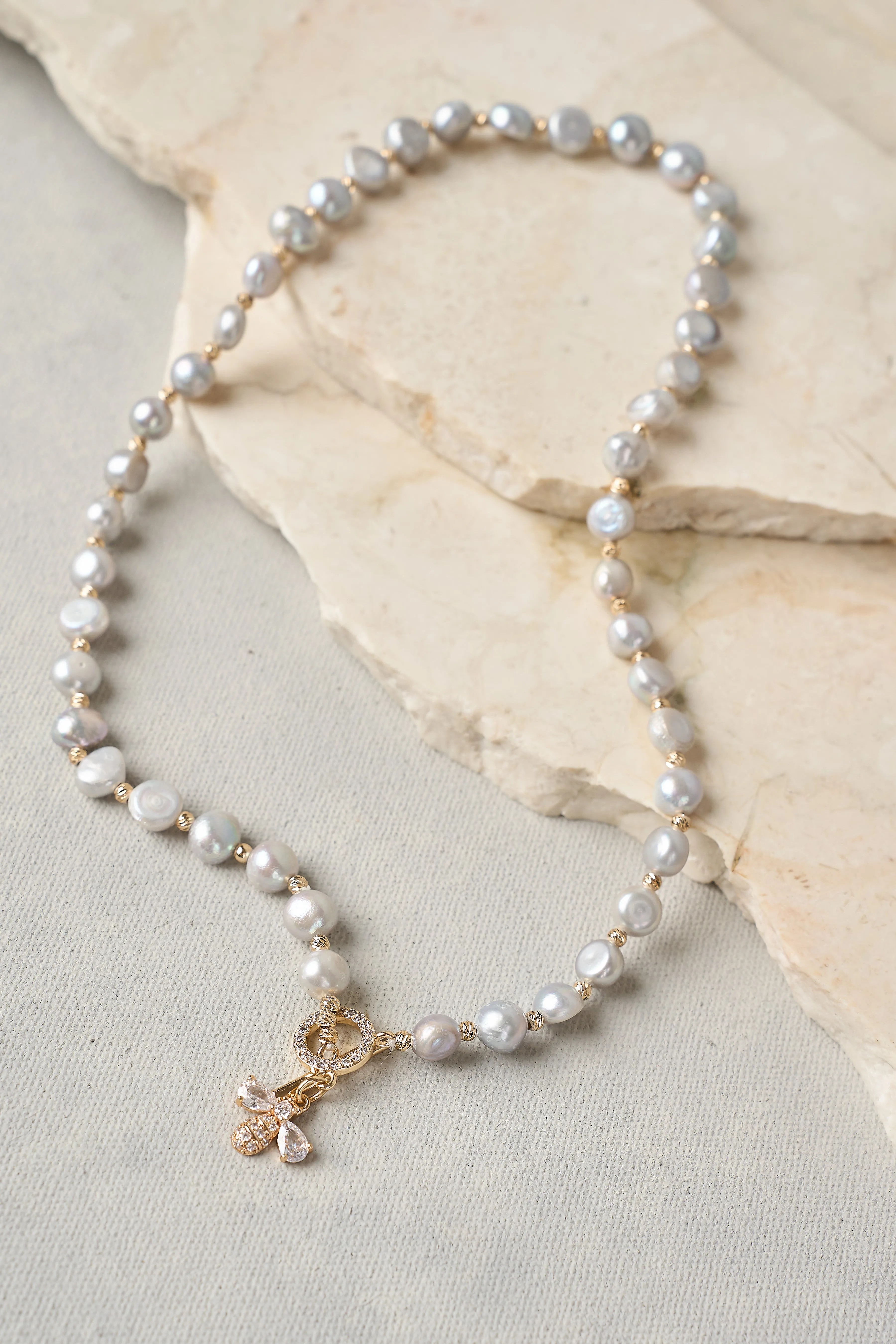 Silver Bee Pearl Necklace