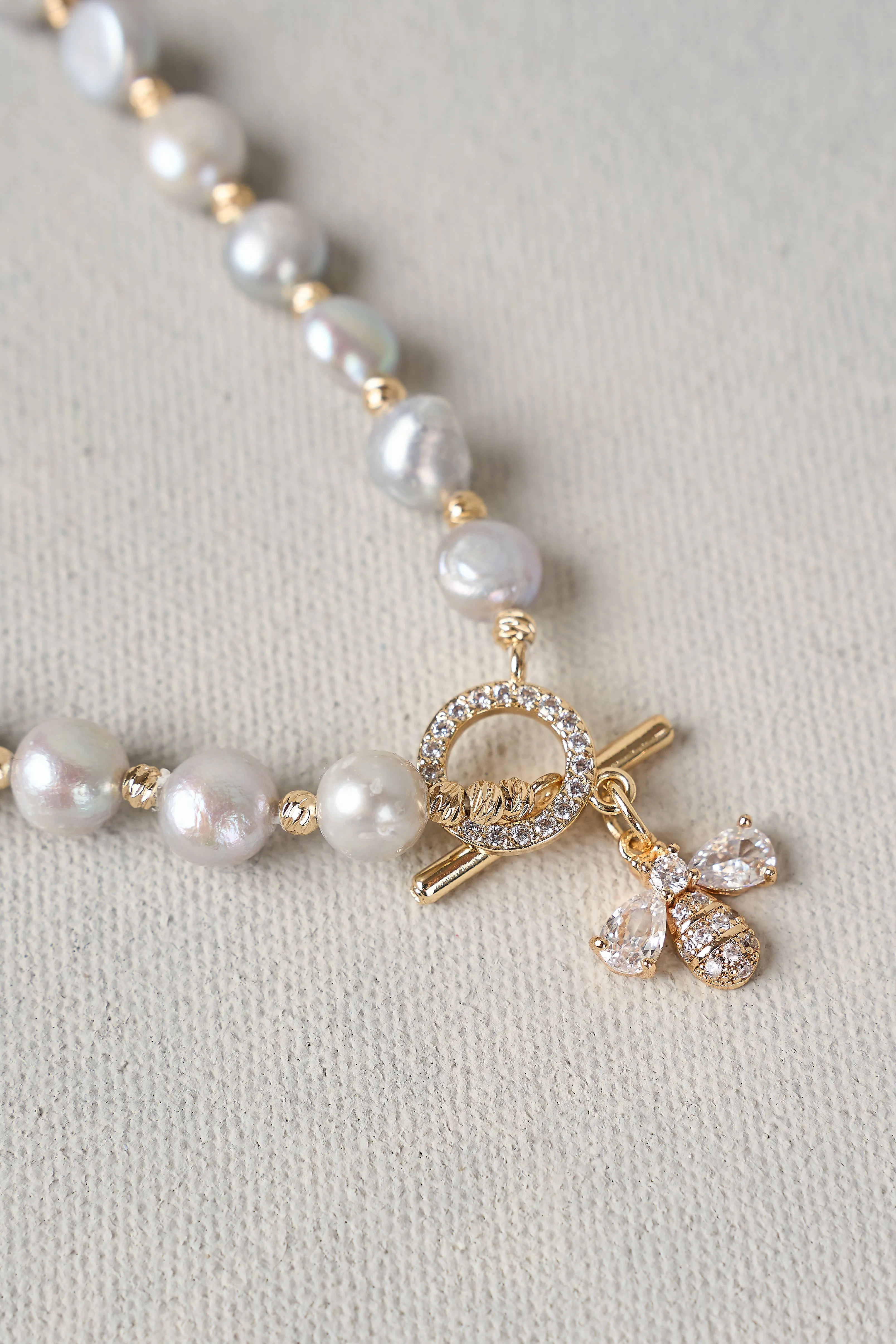 Silver Bee Pearl Necklace