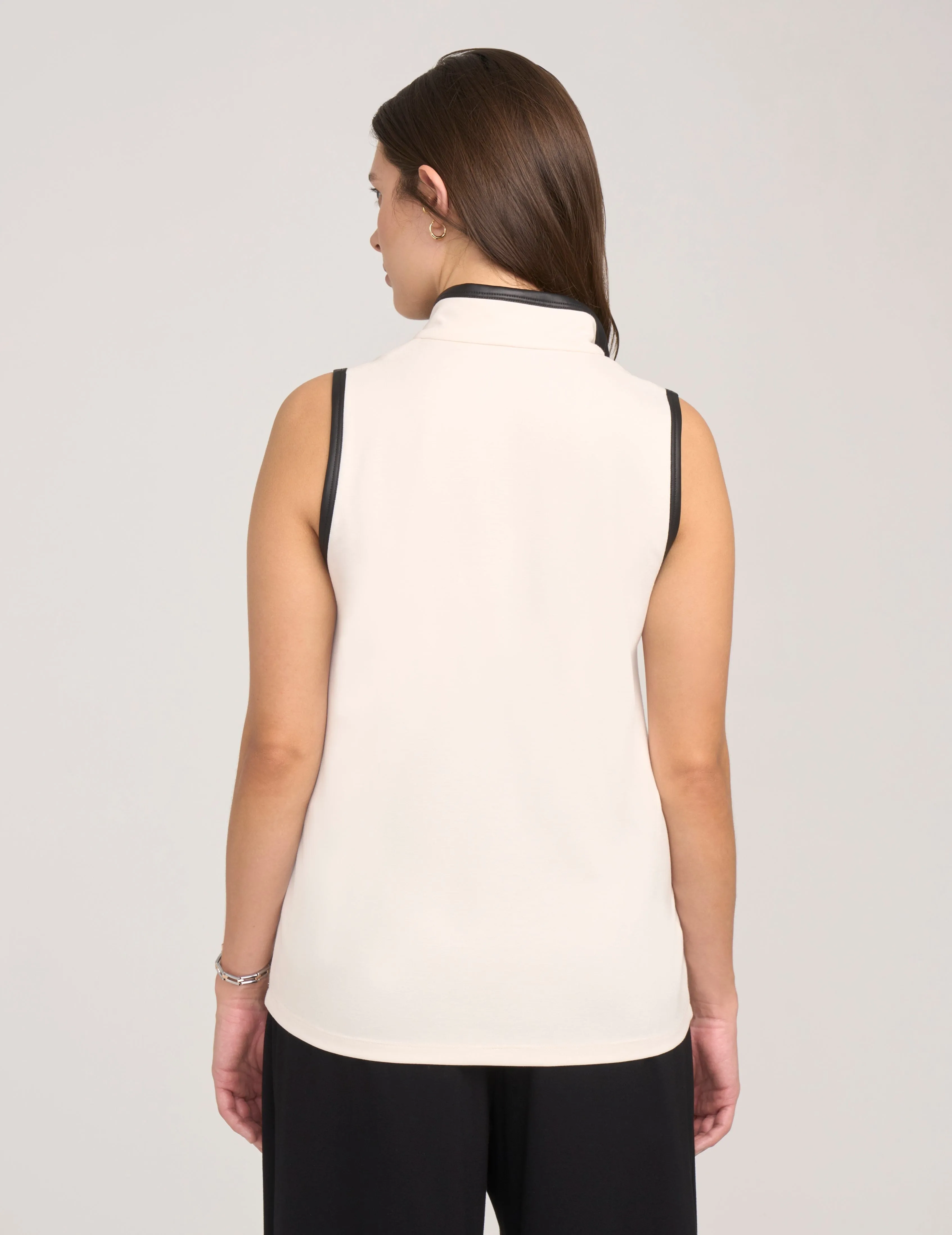 Sleeveless Mockneck Tunic With Pleather Trim- Sale