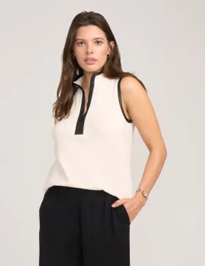Sleeveless Mockneck Tunic With Pleather Trim- Sale