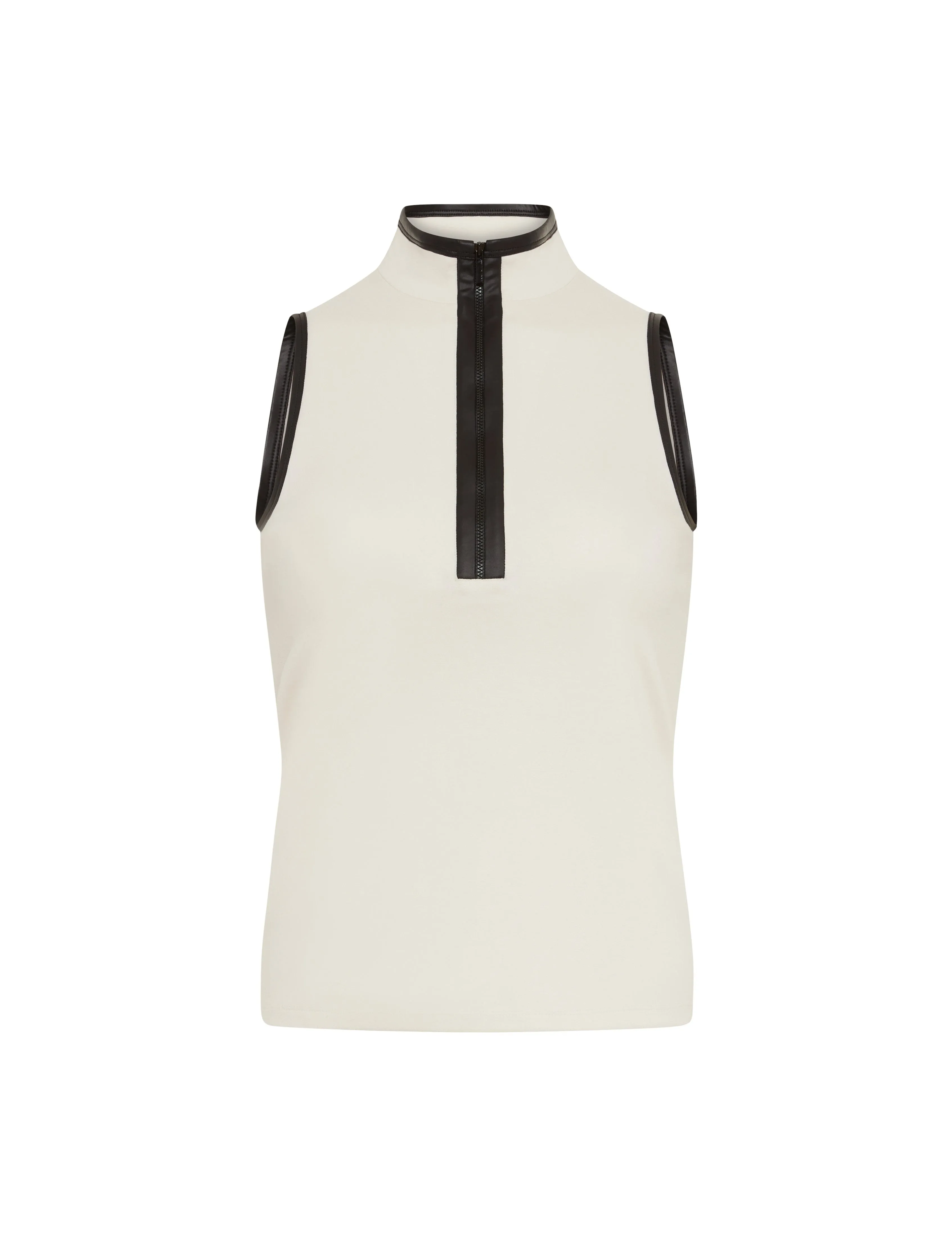 Sleeveless Mockneck Tunic With Pleather Trim- Sale