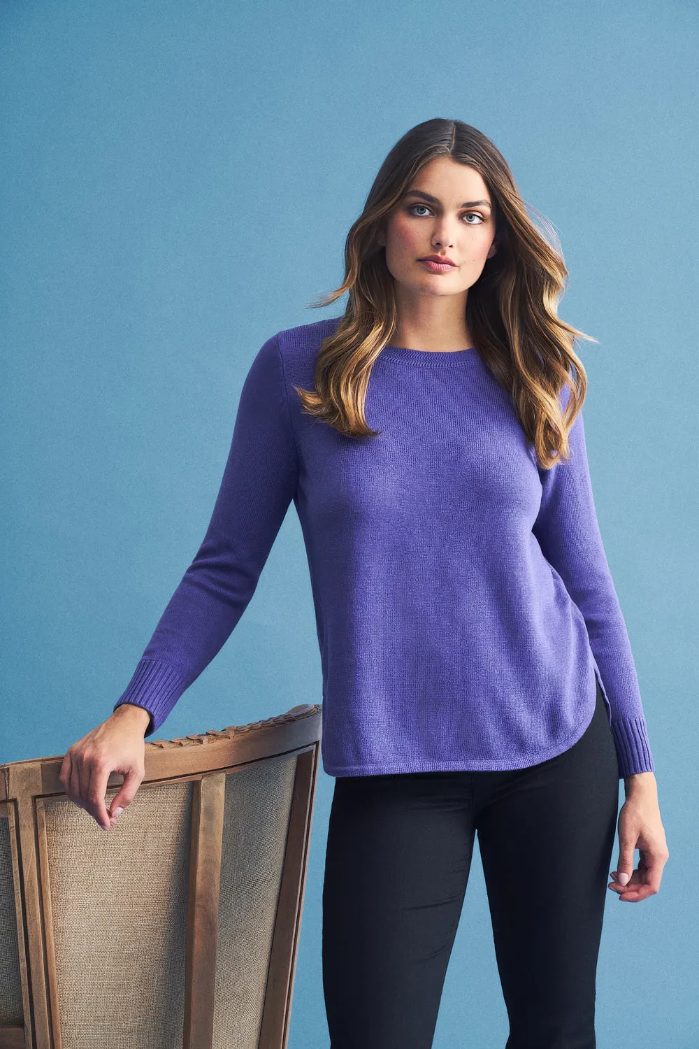 Stitch Detail Cotton Knit - Purple Marle