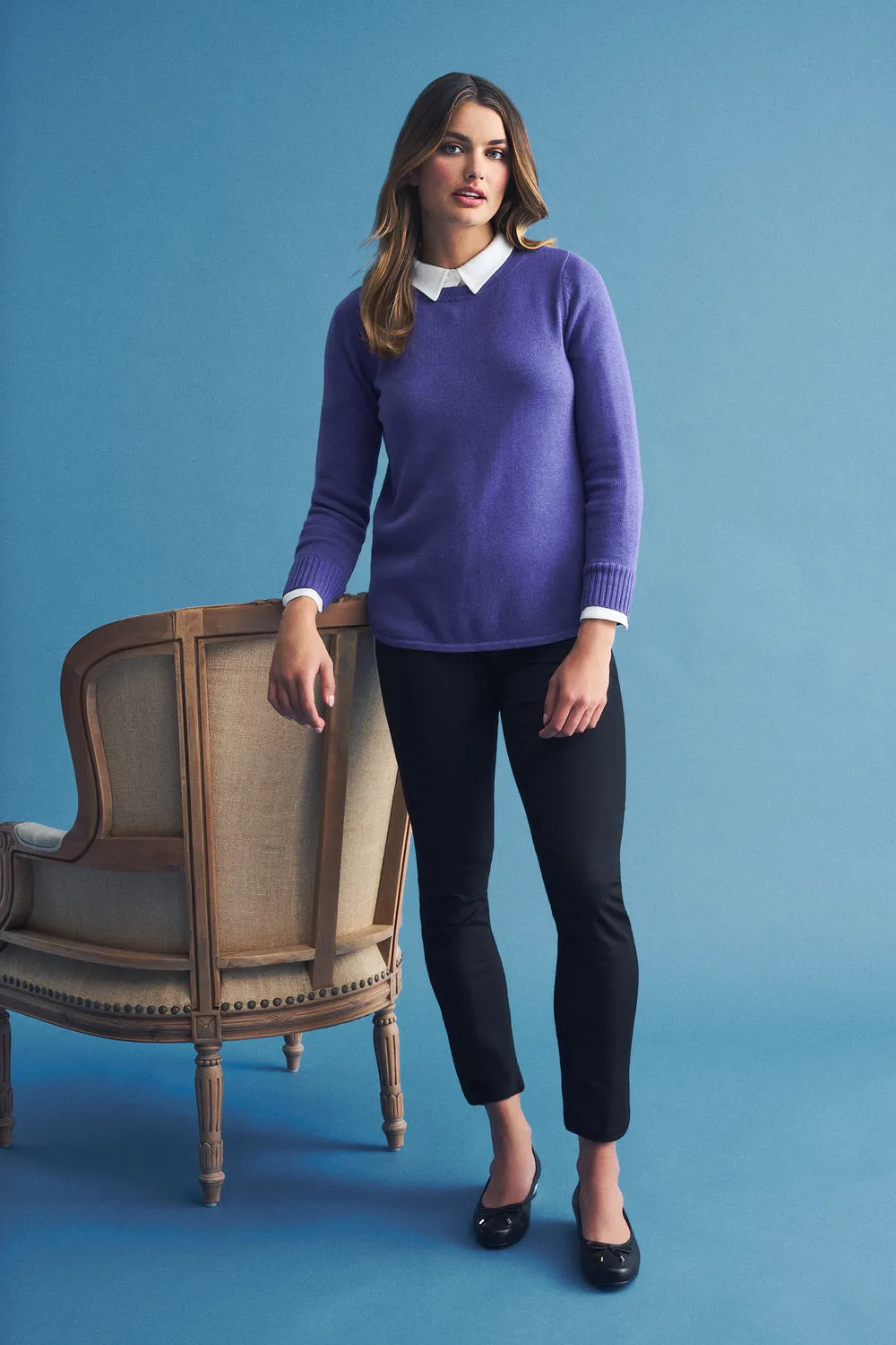Stitch Detail Cotton Knit - Purple Marle