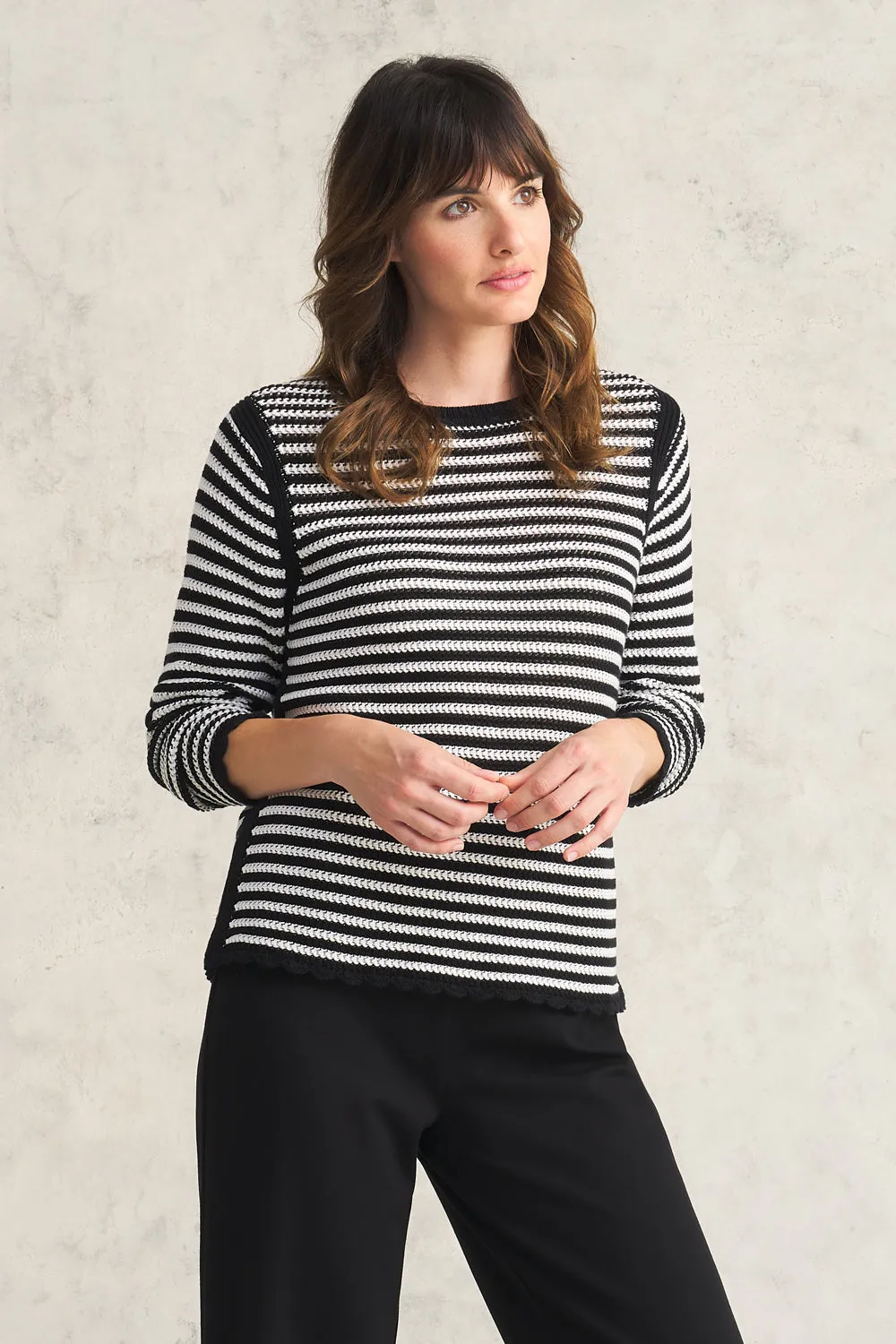 Stripe Cotton Crochet Jumper - Black & White Stripe