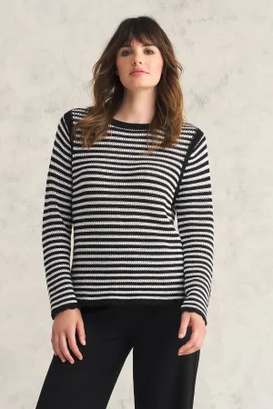 Stripe Cotton Crochet Jumper - Black & White Stripe