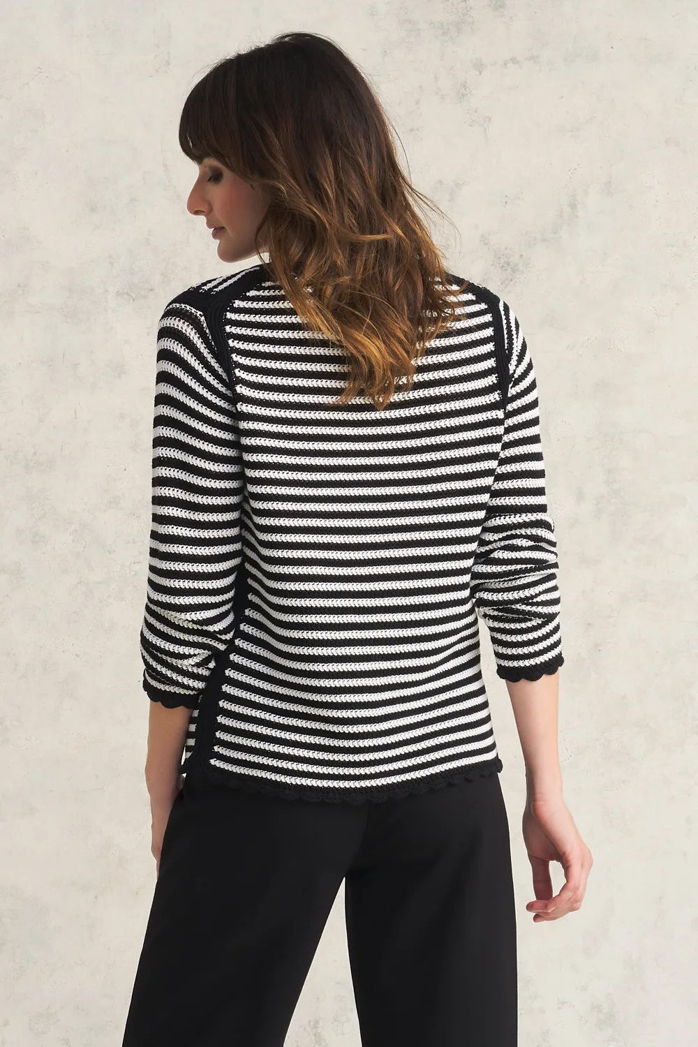 Stripe Cotton Crochet Jumper - Black & White Stripe