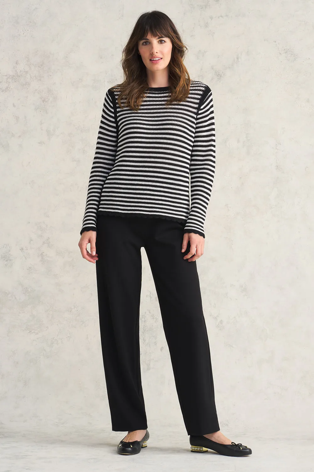 Stripe Cotton Crochet Jumper - Black & White Stripe