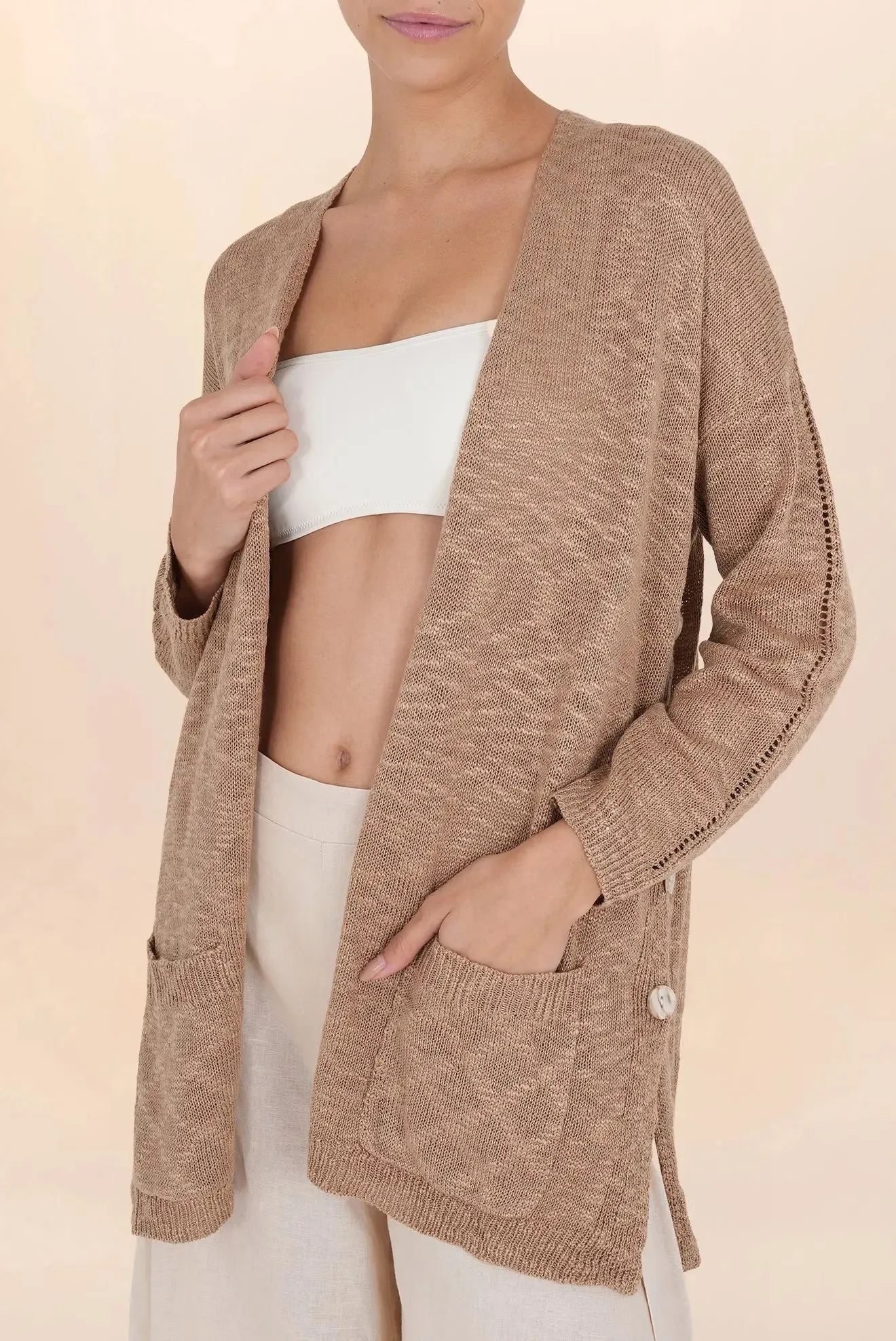 TAUPE PEARL CARDIGAN WITH POCKETS