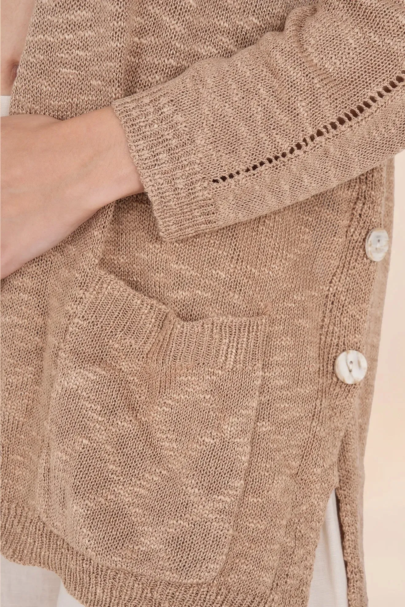 TAUPE PEARL CARDIGAN WITH POCKETS