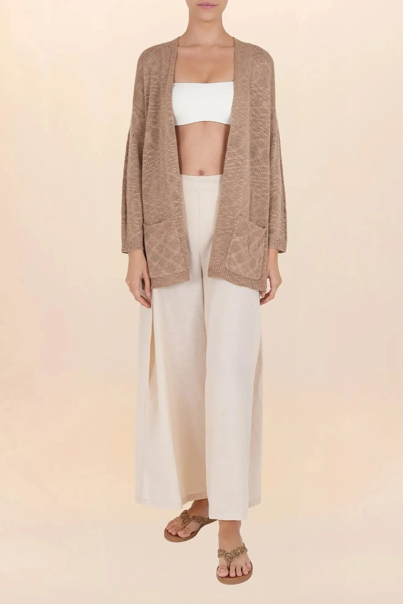 TAUPE PEARL CARDIGAN WITH POCKETS