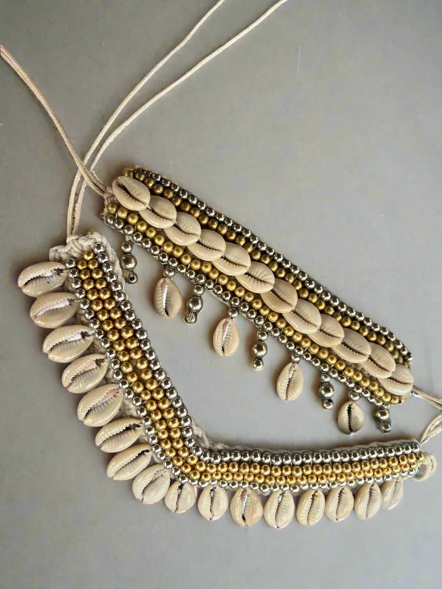 Tidal Gold Shell Set (Handmade Necklace   Bracelet)