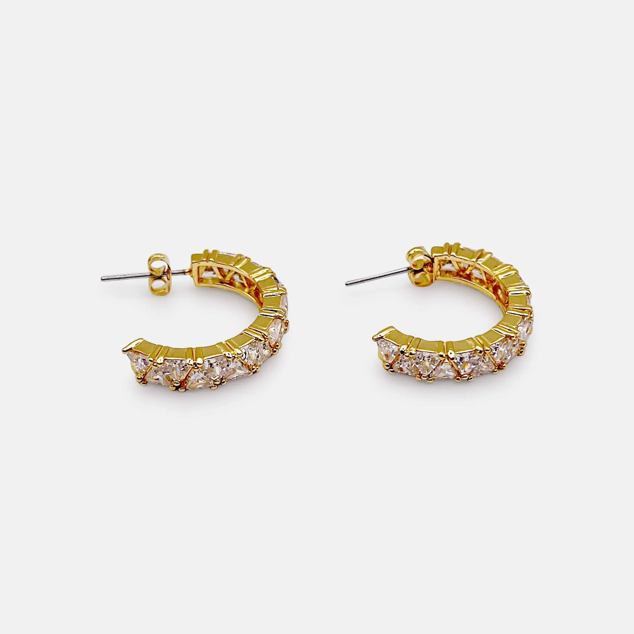 Trillion Cut Gold-Tone Cubic Zirconia Hoop Earrings