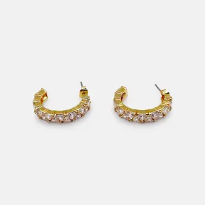 Trillion Cut Gold-Tone Cubic Zirconia Hoop Earrings