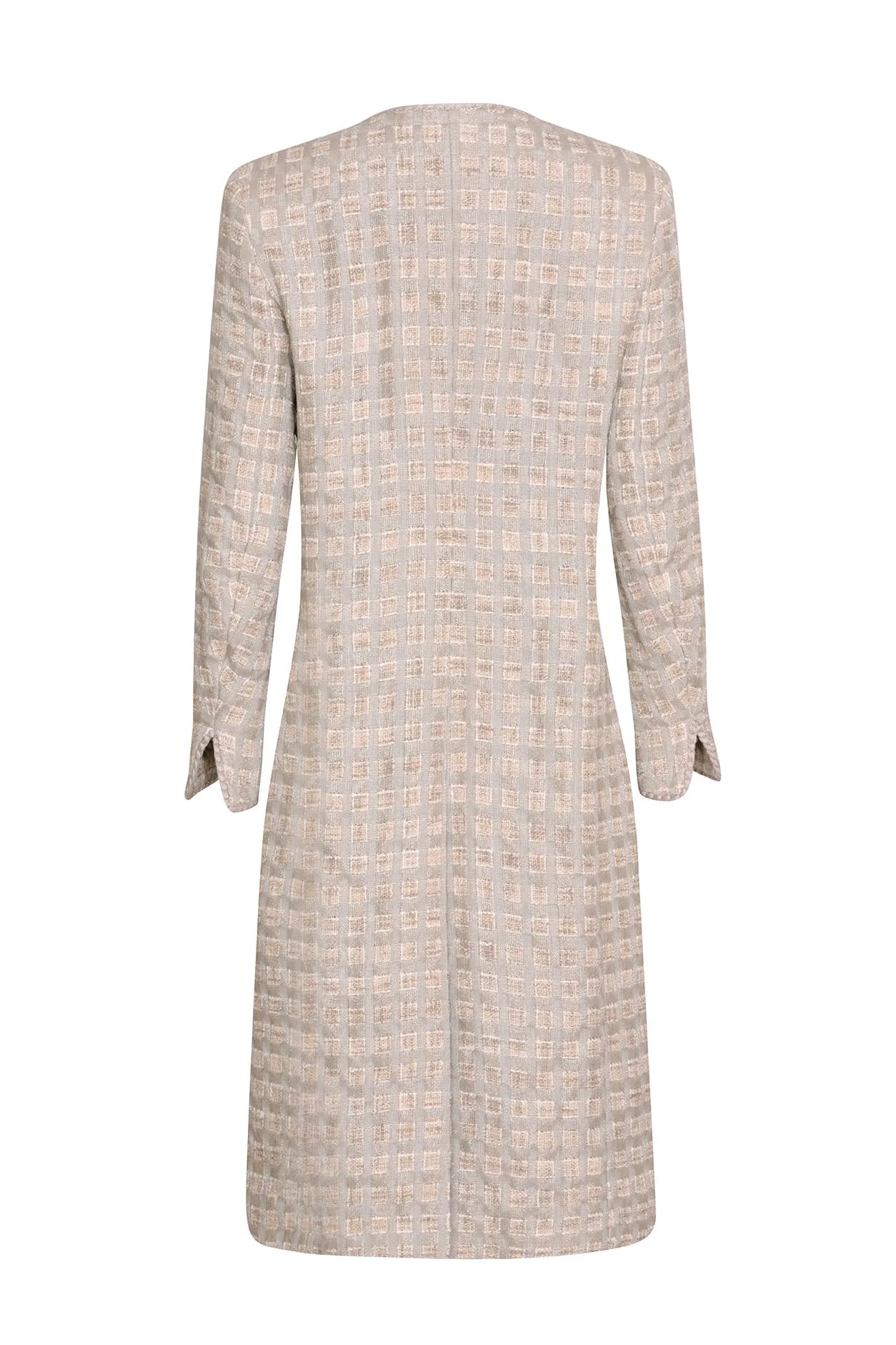 Tweed Dress Coat in Taupe/Ivory with Braid Edging - Vanya