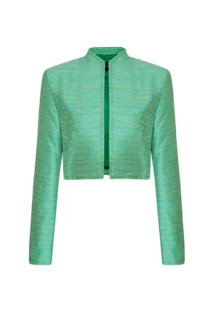 Waist-Length Jacket in Green with Multi Slub Stripe - Hermione