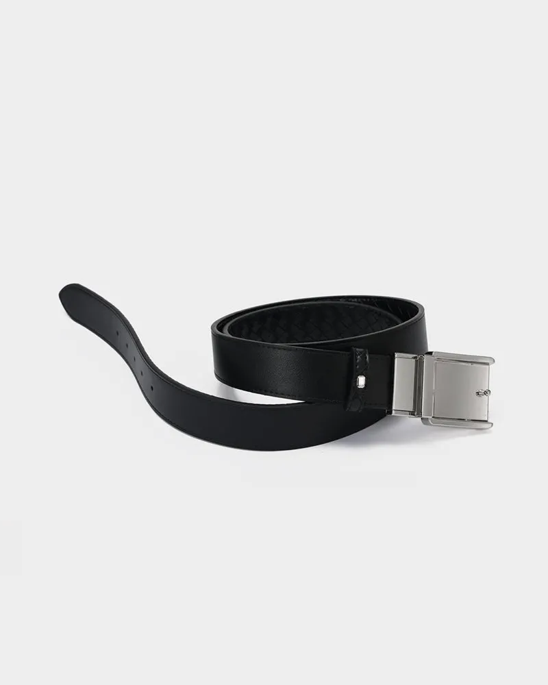 Woven Leather Belt in Black