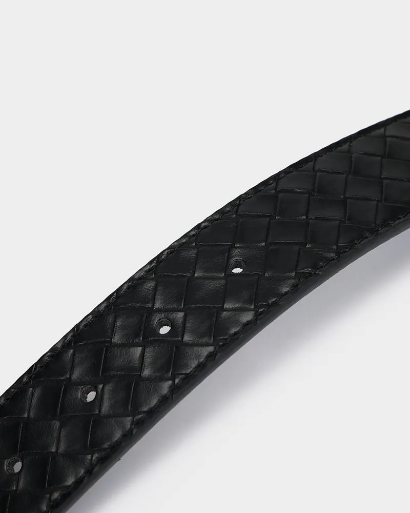 Woven Leather Belt in Black