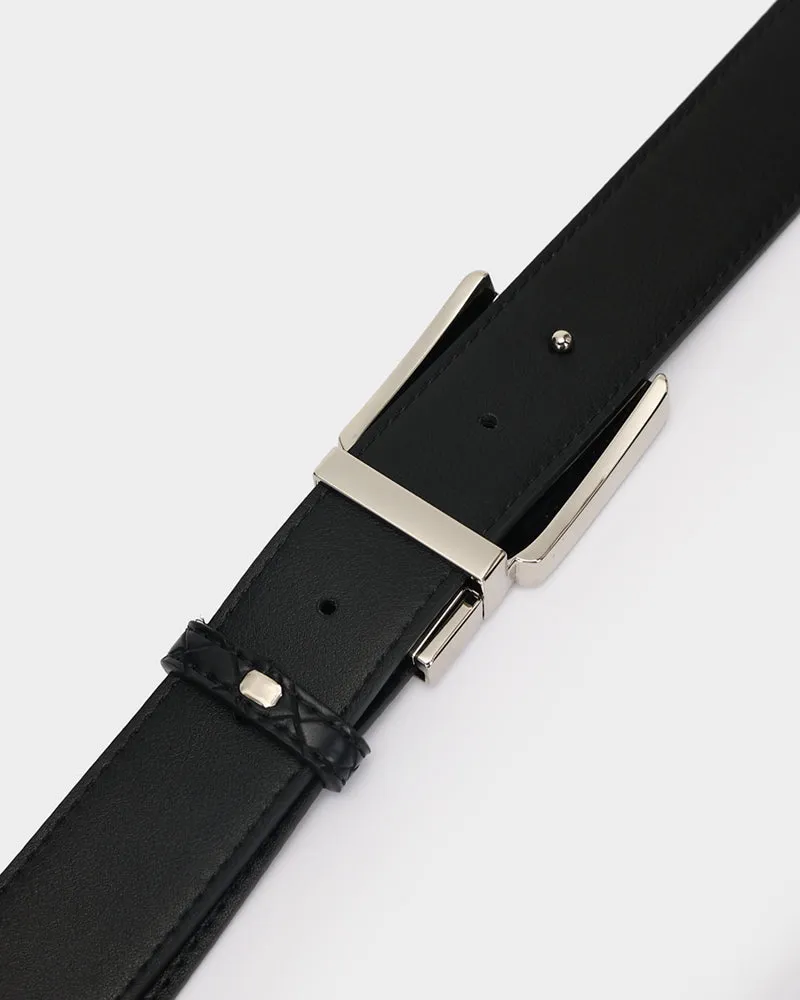 Woven Leather Belt in Black