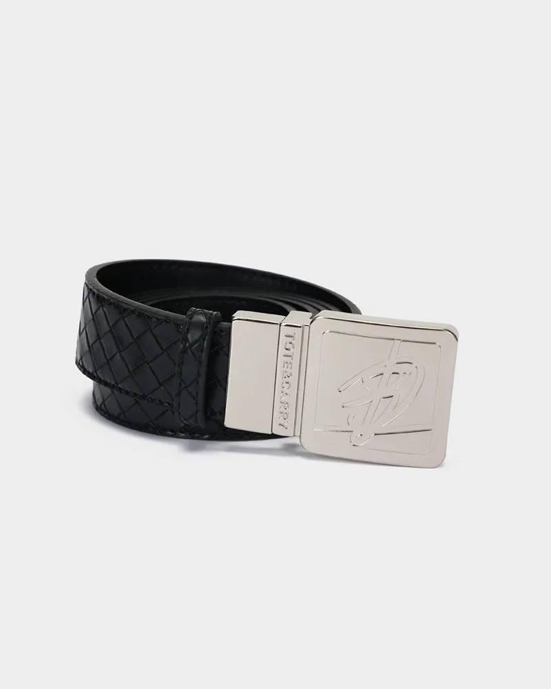 Woven Leather Belt in Black
