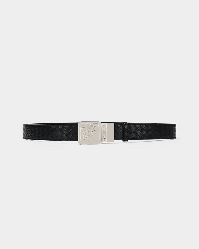 Woven Leather Belt in Black